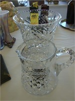 Heavy cut crystal vase with fan cut pattern and