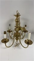 Brass chandelier w/ candlesticks (some pieces are