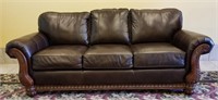 Leather Couch w/ Wood Trim