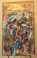 Framed Abstract Painting By Berliner 20"X34"