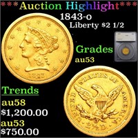 *Highlight* 1843-o Liberty $2 1/2 Graded au53