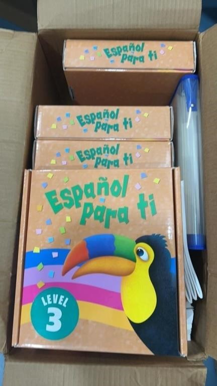 Box lot of Spanish children books, lessons, and