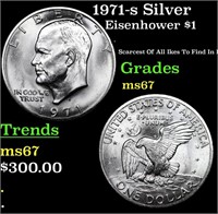 1971-s Silver Eisenhower Dollar $1 Graded ms67 BY