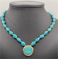 14k Gold & Turquoise Cameo Necklace
