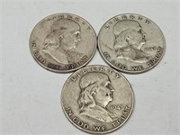 3- 1948 Franklin Silver Half Dollar Coins