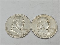 2- 1952 S Franklin Silver Half Dollar Coins