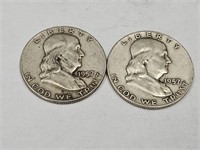 2- 1957 D Franklin Silver Half Dollar Coins