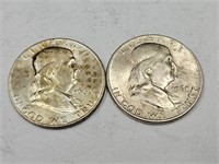 2- 1960 Franklin Silver Half Dollar Coins