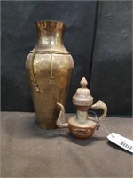 2 PIECE BRASS VASE AND TEAPOT