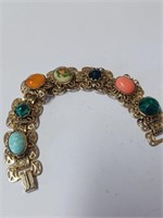 Vtg. Multicolored Stone Goldtone Bracelet