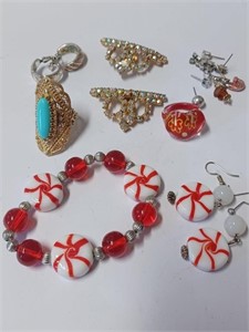Peppermint Candy Bracelet/Earrings, Rhinestone
