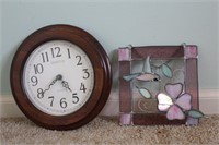 Pink & Blue Hummingbird Stained Glass and Clock