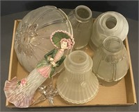 Glass Lamp Shades, Woman in Period Dress Shade