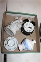 Vtg tea cups, clock , dish with lid, etc