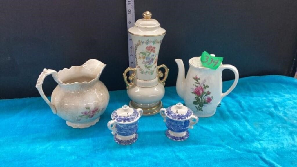 Pitcher, teapot, salt & pepper shakers & misc