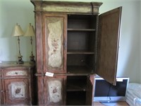 Armoire, buffet, pair of lamps