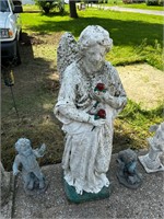 Concrete Angel Holding Roses
