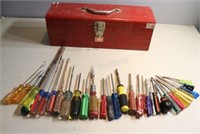 Assortment of Screw Driver's & Metal Tool Box