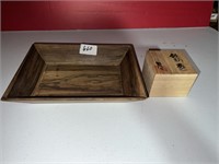 OLIVE WOOD TRAY AND ASIAN BOX