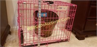 Asking pink pet kennel with bucket
 W24xL18xH20