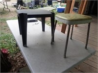 Patio Side Table + Vintage Padded Metal Stool