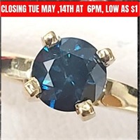 $1735 10K 1.73g Blue Diamond Treated(0.41ct) Ring