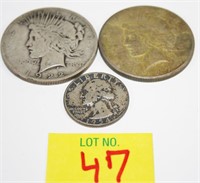 1922, 1927 Silver Peace Dollars, 1954 Washington