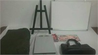 White board, small easel, Cole Haan purse,  file