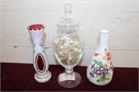 Bohemiam Cranberry  Vase/ Apothecary Jar /  Beads