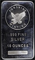 (1) 10 OZ .999 SILVER SUNSHINE MINTING BAR