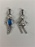 (2) 925 Sterling Silver Girl and Boy Birthstone