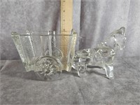 CLEAR PRESSED GLASS HORSE AND WAGON