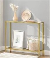 Hoobro 39.4" Gold Console Table, Tempered Glass
