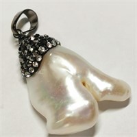 $600 Silver Pearl Onyx CZ Pendant