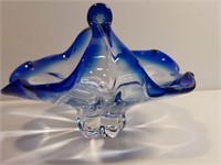 Ultramarine Blue & Clear Glass Basket Bowl