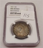 1837 Half Dollar NGC. Unc. Details-Rim Damage