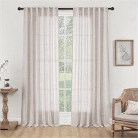 Belinna 108 Inch Linen Curtains Semi Sheer Light