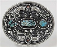 Artist Signed Silver Turquoise Navajo Belt Buckle