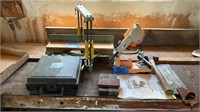 Miter bench/set up, electric chainsaw sharpener,