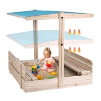FUNTOK Kids Sandbox with Lid and Cover, Wooden San