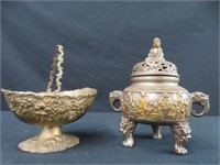 ORIENTAL METAL INCENSE BURNER & CANDY DISH