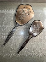 Silver Plated Floral Vanity Brush and Hand Mirror