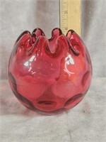 CRANBERRY THUMB PRINT GLASS ROSE BOWL