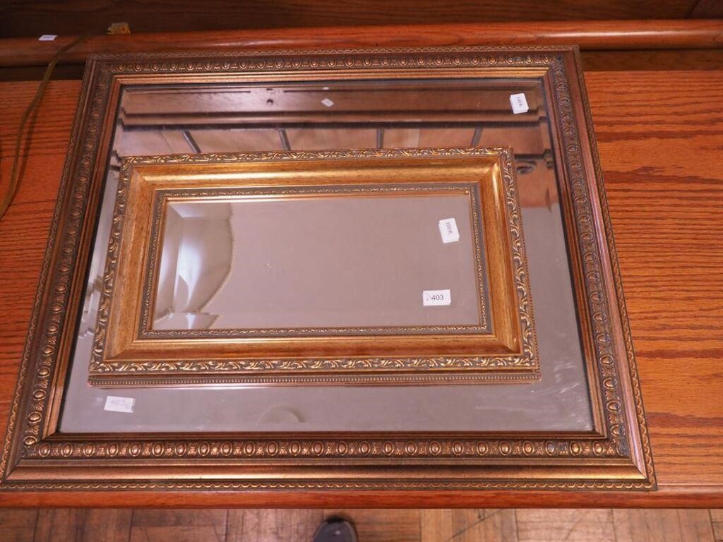 Two framed beveled glass mirrors, 17" x 9 1/2"