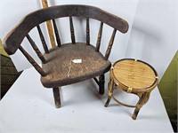 Antique Wood Child's Chair & A Stool