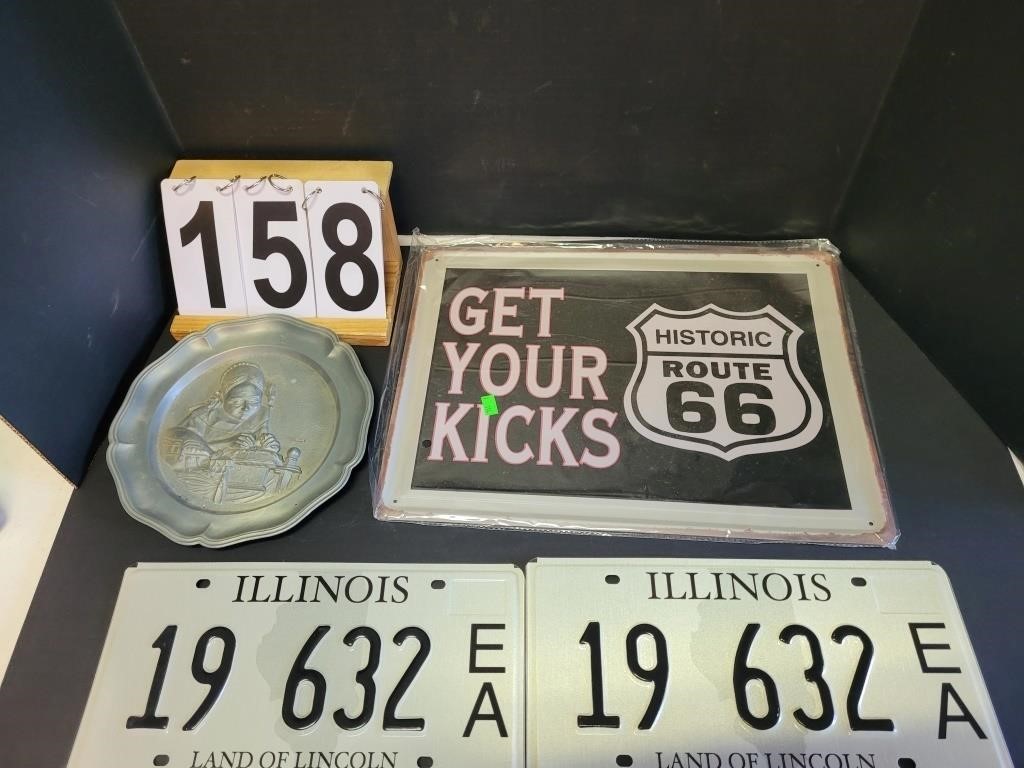 New Route 66 Sign ~ New Style IL Plates ~ Pewter