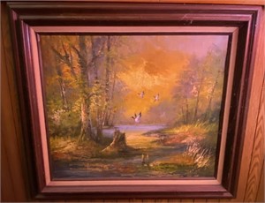 Oil Painting of Duck Scene, 30” x 26”