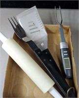 Grill tools, rolling pins and fork thermometer