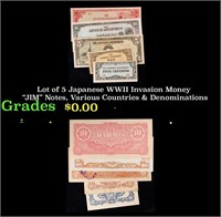 Lot of 5 Japanese WWII Invasion Money "JIM" Notes,