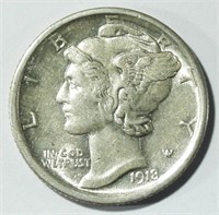 1918-S MERCURY DIME AU